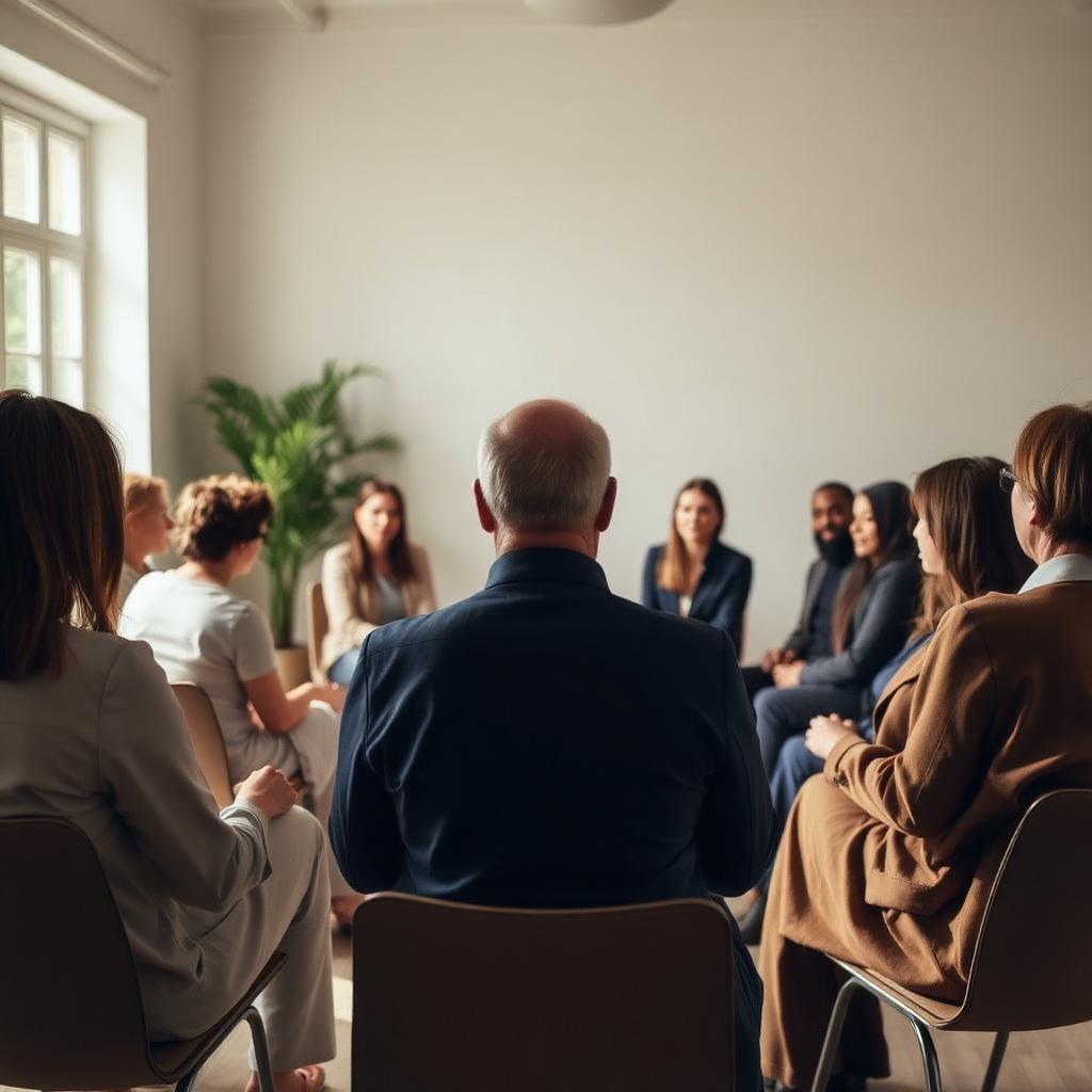 Small group in a bright room during a reflective practice session