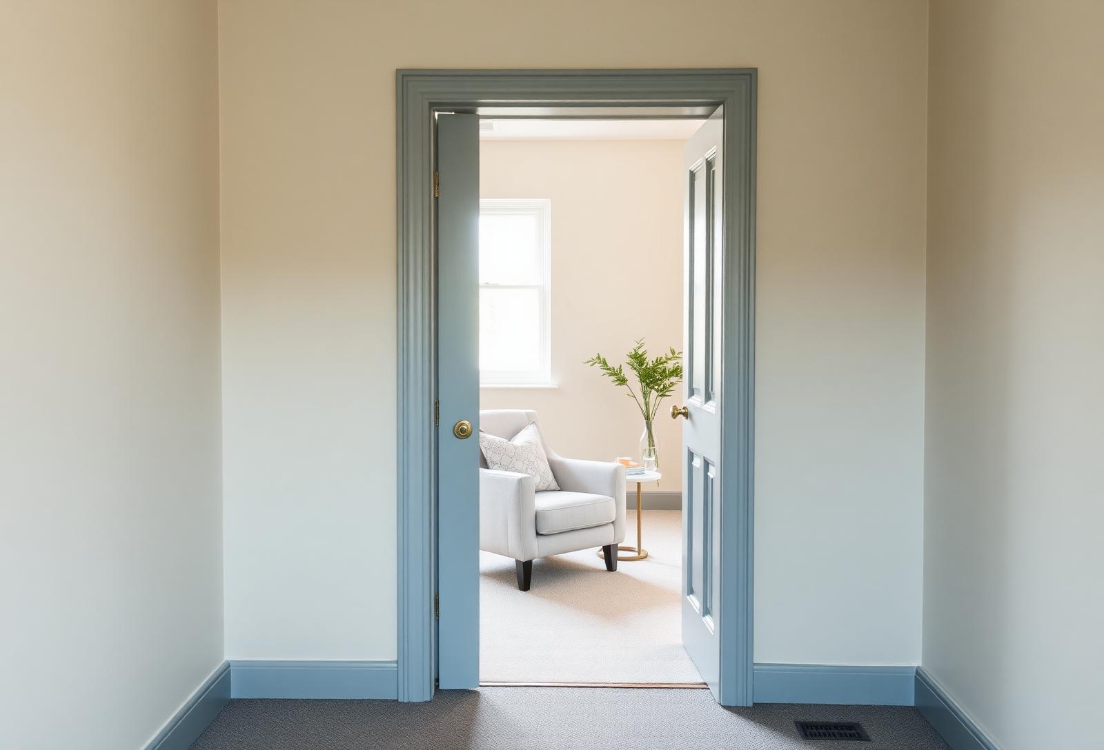Doorway into a quiet, softly lit therapy room